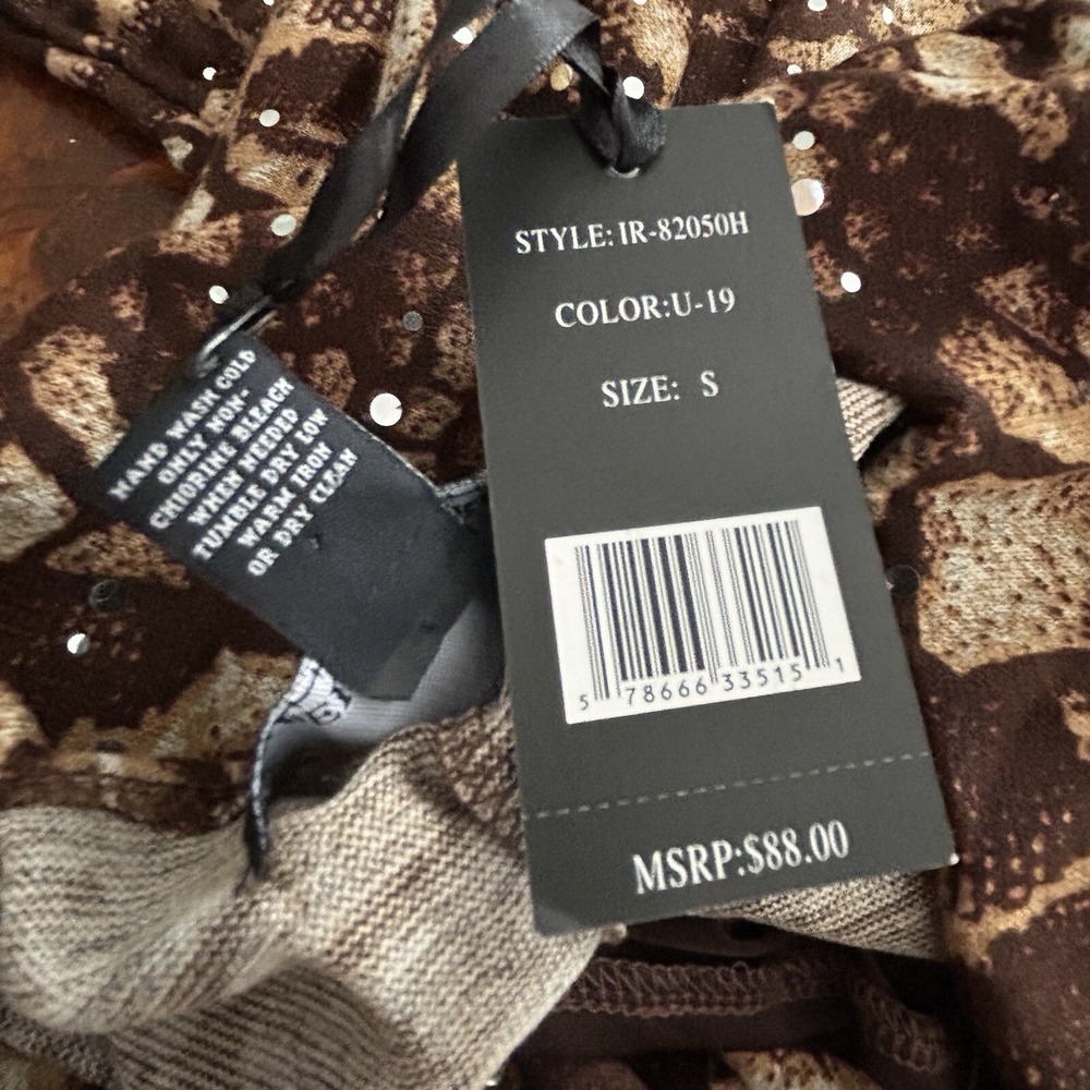 ISABELLA RODRIGUEZ New Animal Print Alligator TOP S Cowl Blouse Chic Maximalist - Picture 9 of 17